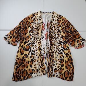 Leopard Print Kimono Cardigan Womens One Size Multicolor Boho Open Front